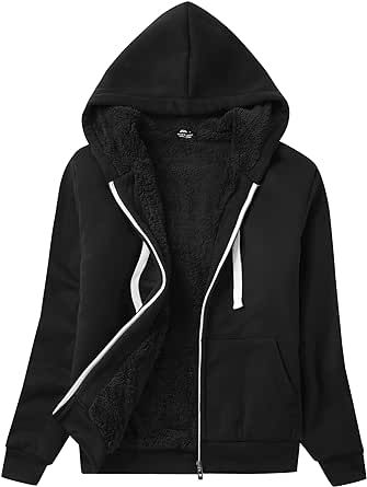 SCODI Women's Zip Up Hoodies Casual Winter Warm Sherpa Lined Sweatshirt Thick Fleece Jacket Coat