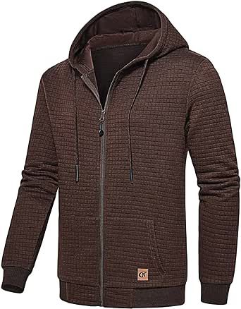 Men's Jacquard PlaidCloth Lightweight Zipper Hoodie Sweatshirt Jacket