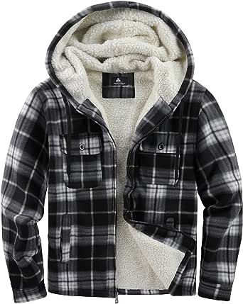 Ceoutdoor Mens Flannel Hoodie Jacket Fleece Lined Flannel Shirt Plaid Zip Up Sherpa Hooded Sweatshirt Warm Winter Coat